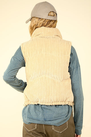 VERY J Zip Up Padded Corduroy Puffer Vest Trendsi