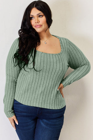 Basic Bae Full Size Ribbed Long Sleeve T-Shirt Trendsi