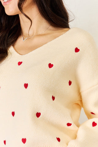 J.NNA Hearts Pattern V-Neck Sweater Trendsi