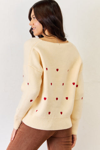 J.NNA Hearts Pattern V-Neck Sweater Trendsi