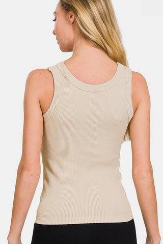 Zenana 2 Way Neckline Washed Ribbed Tank Trendsi