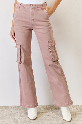 RISEN Full Size High Rise Cargo Wide Leg Jeans Trendsi