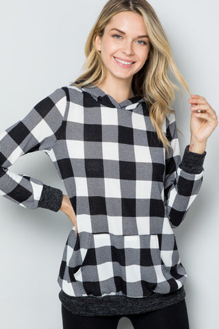 Celeste Full Size Contrast Plaid Long Sleeve Hoodie Trendsi