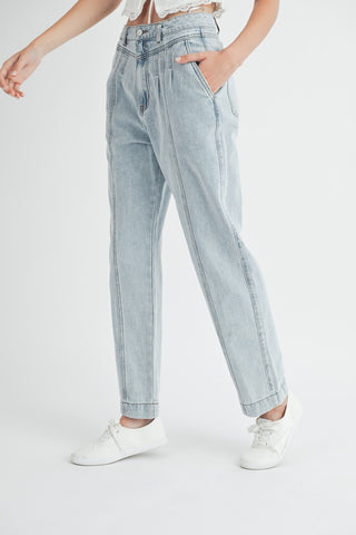 MABLE Pleated Front Detail Straight Jeans Trendsi