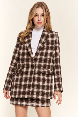 And The Why Full Size Plaid Brushed One Button Blazer Trendsi