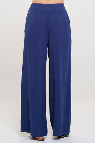 RENEE C Linen Wide Leg Pants with Pockets Trendsi