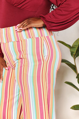 Double Take Striped Smocked Waist Pants with Pockets Trendsi