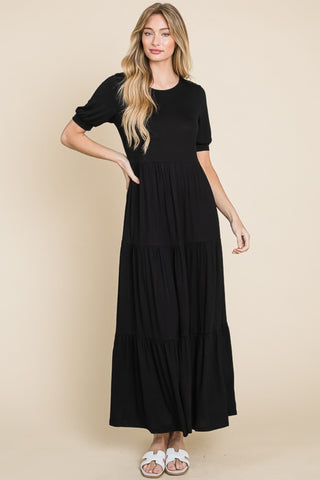 BOMBOM Short Sleeve Tiered Maxi Dress Trendsi