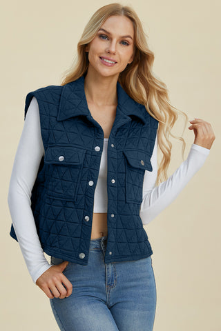 Double Take Full Size Pocketed Texture Snap Down Vest Coat Trendsi