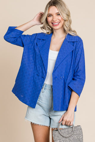 Culture Code Double Breasted Eyelet Jacket with Pockets Trendsi