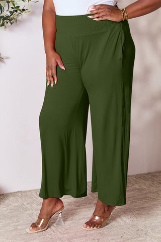 Double Take Full Size Smocked Wide Waistband Wide Leg Pants Trendsi