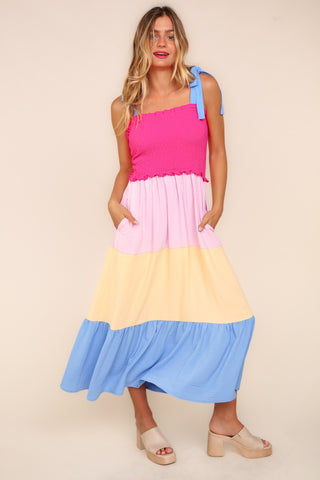 Haptics Smocked Color Block Tiered Cami Dress Trendsi