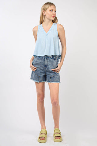 VERY J V-Neck Knit Swing Cropped Tank Trendsi