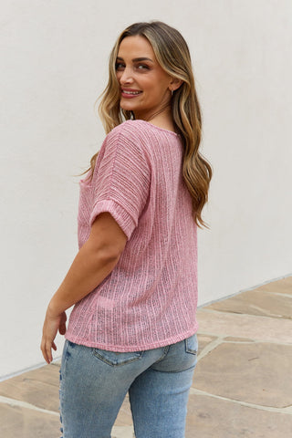 e.Luna Full Size Chunky Knit Short Sleeve Top in Mauve Trendsi