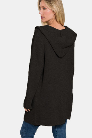 Zenana Hooded Open Front Sweater Cardigan Trendsi