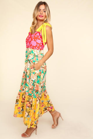 Haptics Floral Color Block Maxi Dress with Pockets Trendsi