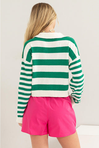 HYFVE Striped Long Sleeve Cropped Knit Top Trendsi