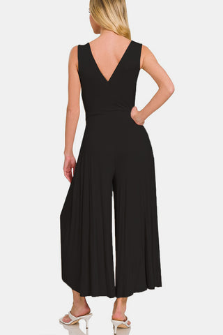 Zenana Surplice Neckline Sleeveless Jumpsuit Trendsi