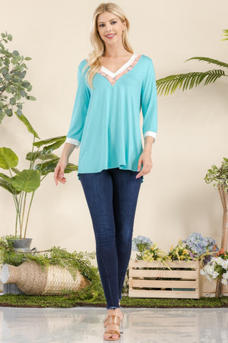 Celeste Full Size V-Neck Contrast T-Shirt Trendsi