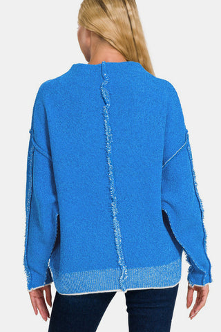 Zenana Exposed Seam Mock Neck Long Sleeve Sweater Trendsi