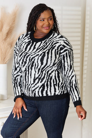 Heimish Full Size Zebra Print Sweater Trendsi