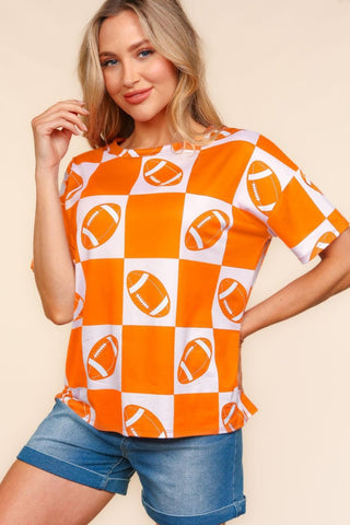 Haptics Football Checkered Print Short Sleeve T-Shirt Trendsi