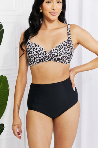 Marina West Swim Take A Dip Twist High-Rise Bikini in Leopard Trendsi