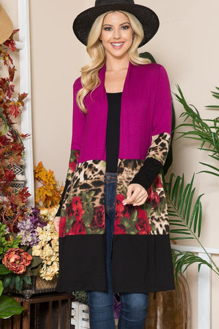 Celeste Full Size Color Block Open Front Cardigan Trendsi