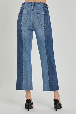 RISEN Full Size Mid-Rise Waist Two-Tones Jeans with Pockets Trendsi