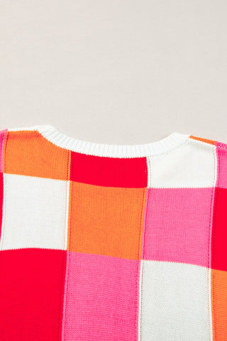 Color Block Round Neck Cap Sleeve Knit Top Trendsi