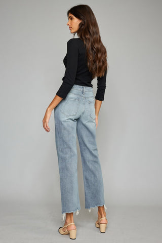 Kancan High Waist Raw Hem Cropped Wide Leg Jeans Trendsi