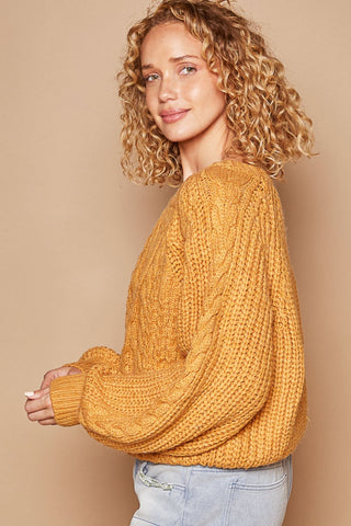 POL Cable Knit Cutout Long Sleeve Sweater Trendsi