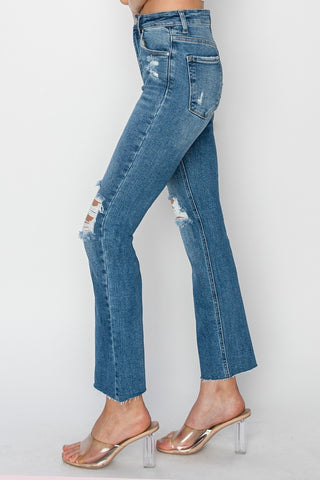 RISEN High Rise Distressed Ankle Jeans Trendsi