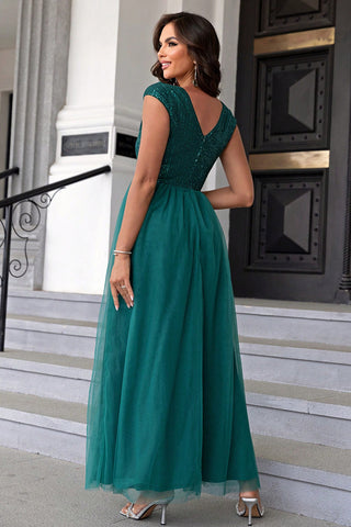 Sequin V-Neck Mesh Maxi Dress Trendsi