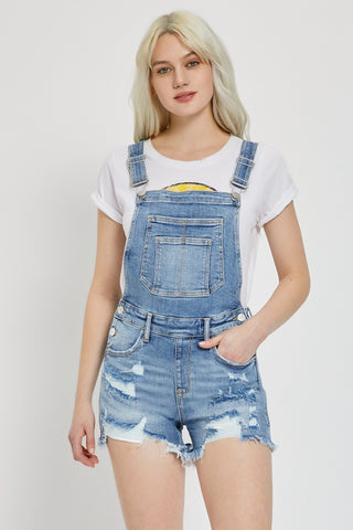 RISEN Distressed Raw Hem Denim Overalls Trendsi