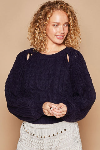 POL Cable Knit Cutout Long Sleeve Sweater Trendsi