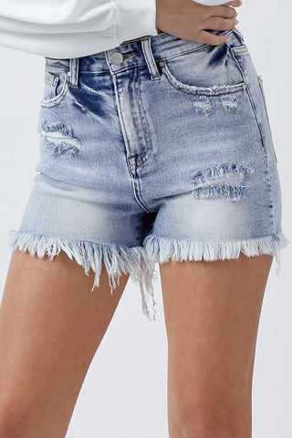 RISEN High Rise Acid Wash Denim Shorts Trendsi