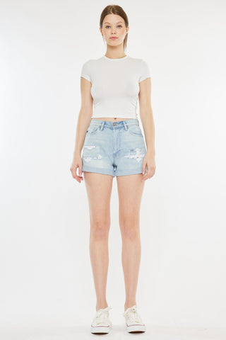 Kancan High Rise Repaired Mom Denim Shorts Trendsi