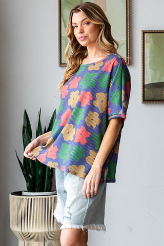 HOPELY Full Size Floral Round Neck Side Slit T-Shirt Trendsi