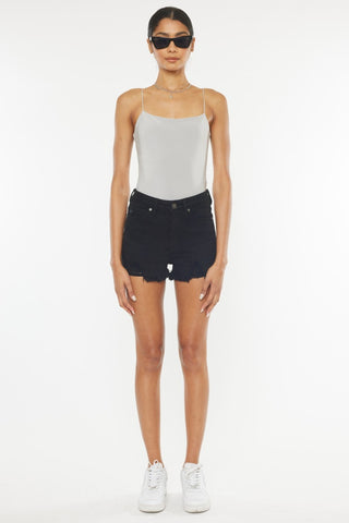 Kancan High Rise Raw Hem Denim Shorts Trendsi