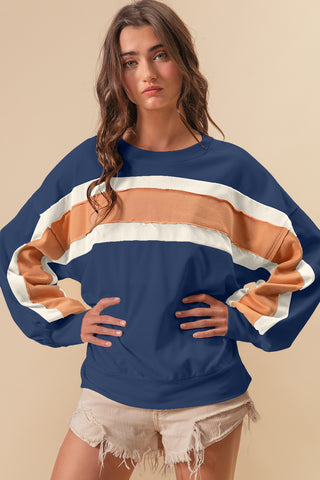 BiBi French Terry Color Block Cut Edge Detail Sweatshirt Trendsi