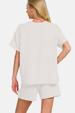 Zenana Rib Short Sleeve T-Shirt and Shorts Set Trendsi