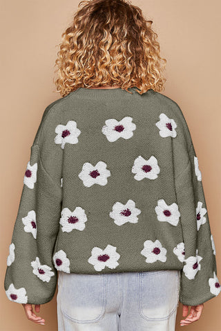 POL Daisy Pattern Drop Shoulder Sweater Trendsi