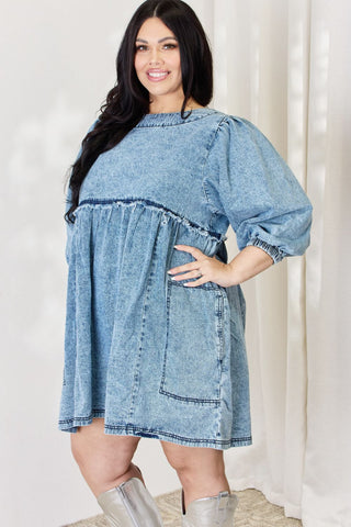 HEYSON Full Size Oversized Denim Babydoll Dress Trendsi