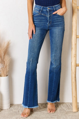 Kancan High Rise Raw Hem Flare Jeans Trendsi