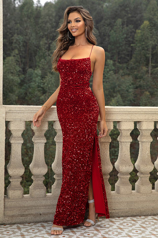 Sequin Backless Split Maxi Dress Trendsi