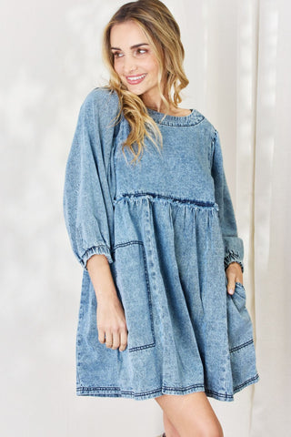 HEYSON Full Size Oversized Denim Babydoll Dress Trendsi