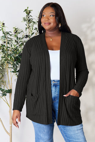 Basic Bae Full Size Ribbed Open Front Cardigan with Pockets Trendsi