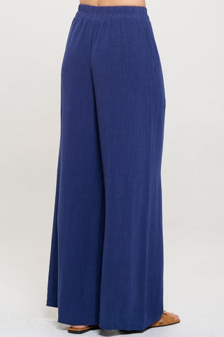 RENEE C Linen Wide Leg Pants with Pockets Trendsi