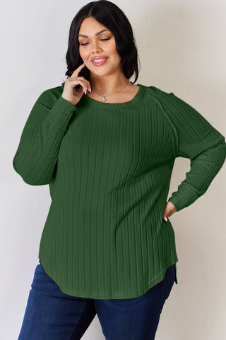 Basic Bae Full Size Ribbed Round Neck Slit T-Shirt Trendsi